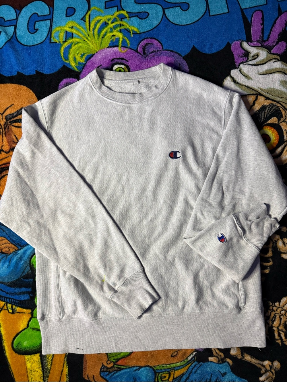 Champion Light Gray Crewneck Sweatshirt with Chest Logo